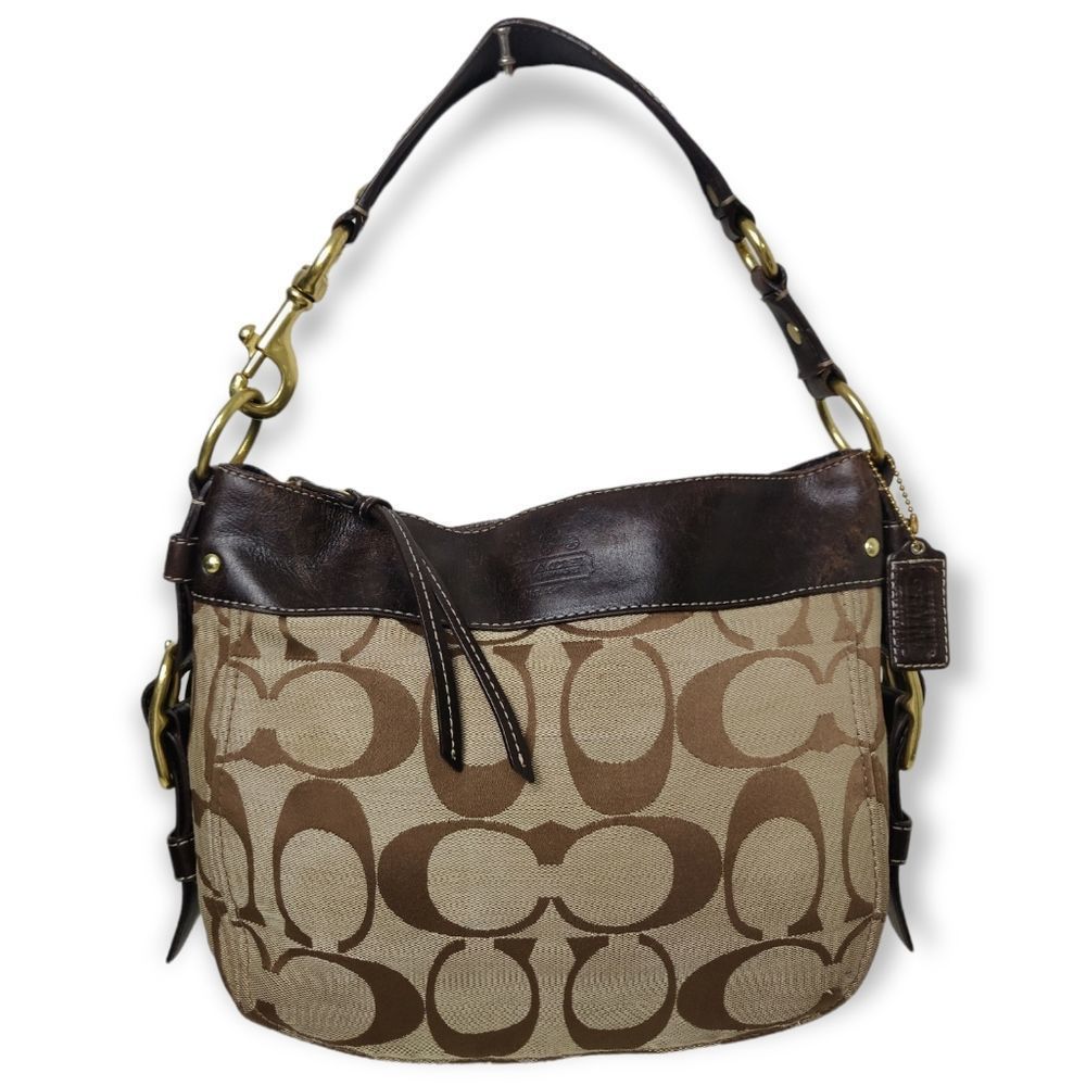 COACH CC SIGNATURE CANVAS GENUINE LEATHER TOTE SHOULDER BAG PURSE HANDBAG HOBO
